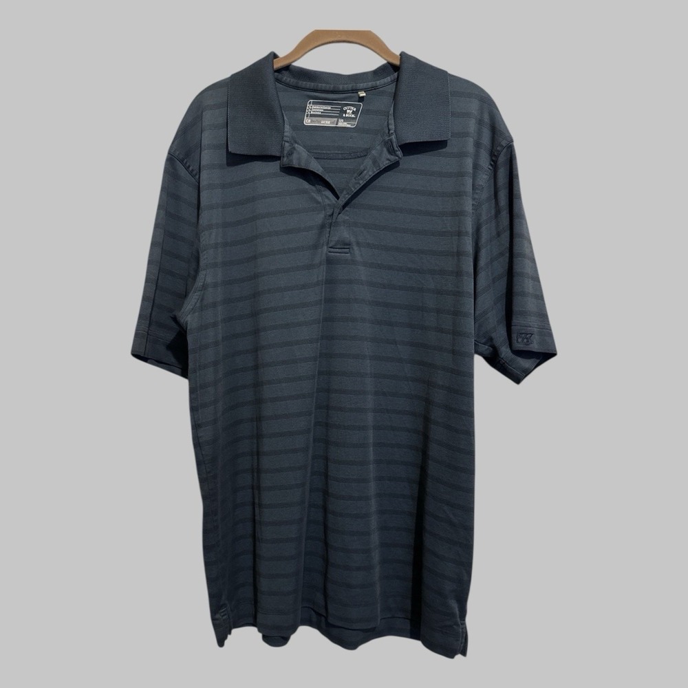 Cutter & Buck‎ Polo Shirt Men's Large Navy Blue Striped DryTec Luxe Golf Casual